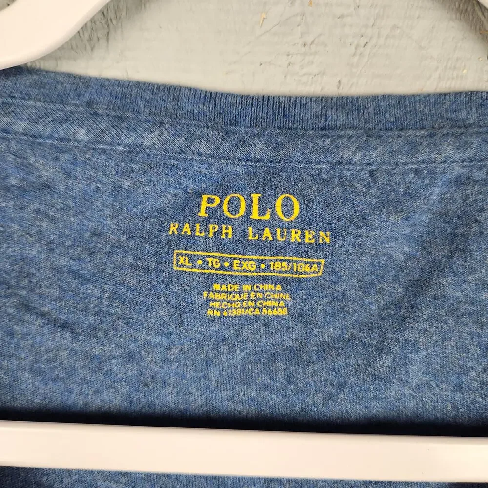 Polo Ralph Lauren Shirt Mens Extra Large Blue V Neck Small Pony Logo Cotton Tee
